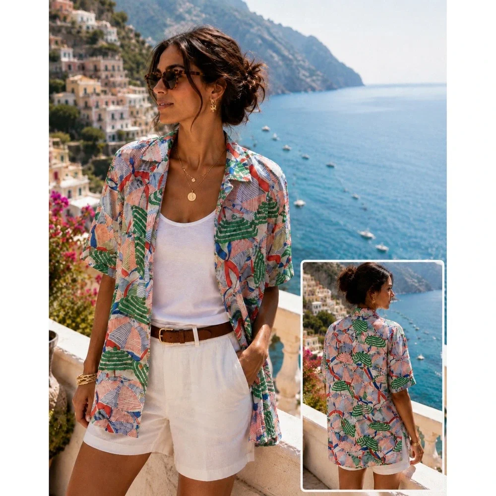 Anthropologie Celandine Sequin Beach Shirt Italian Riviera Resort Vacation M